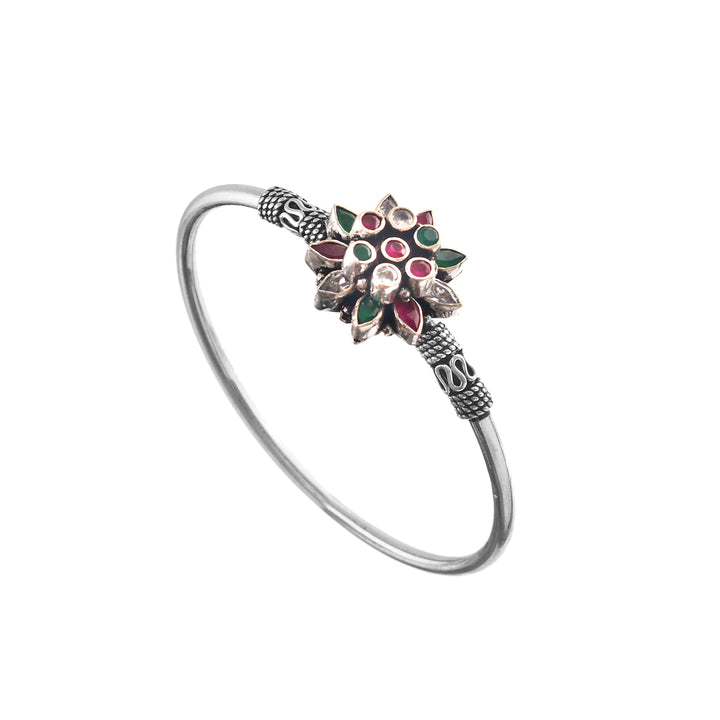 Silver Floral Cut-Stone Bangle