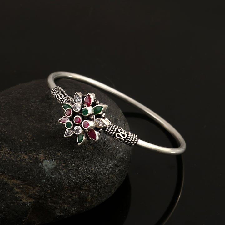 Silver Floral Cut-Stone Bangle