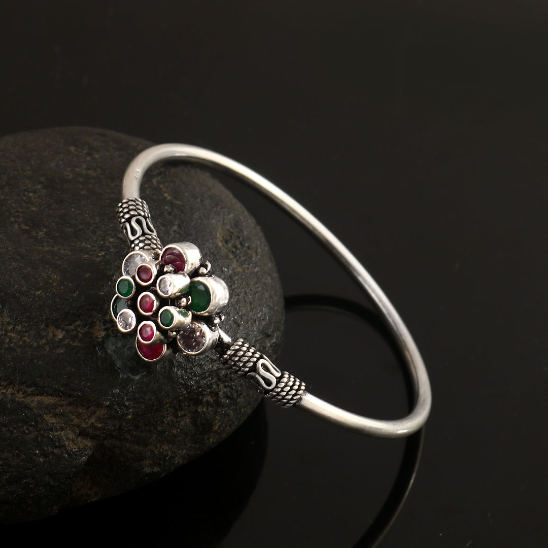 Silver Floral Cut-Stone Bangle