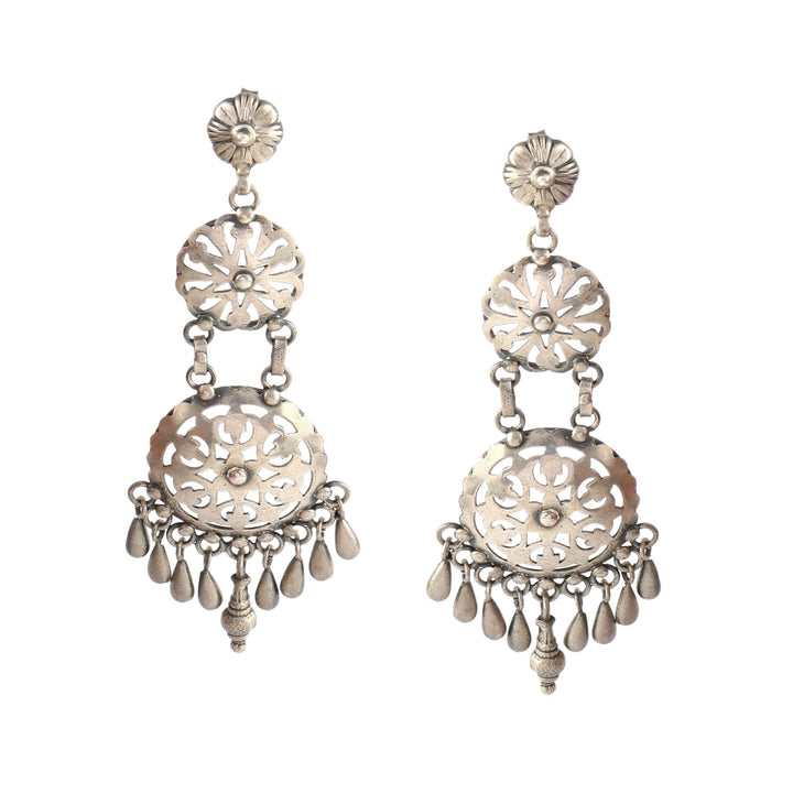 Silver Floral Ghungroo Stud Earrings