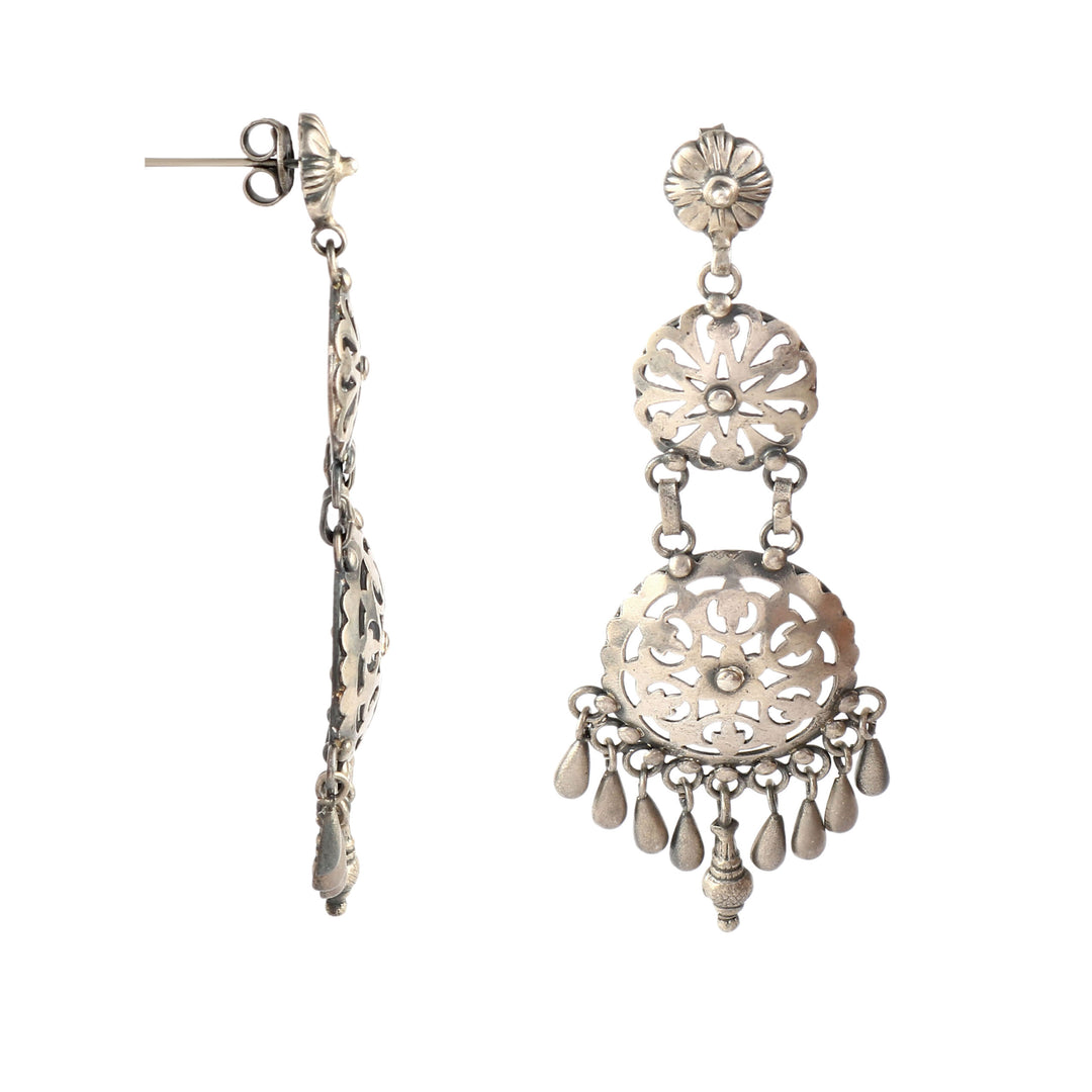 Silver Floral Ghungroo Stud Earrings