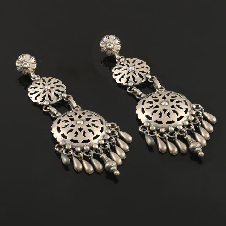Silver Floral Ghungroo Stud Earrings