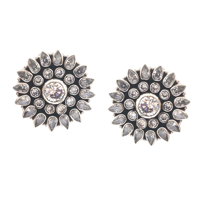 Silver Floral Zircon Stone Stud Earrings
