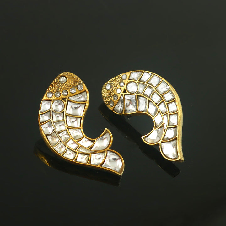 Gold-Plated Silver Fish Kundan Ear Studs