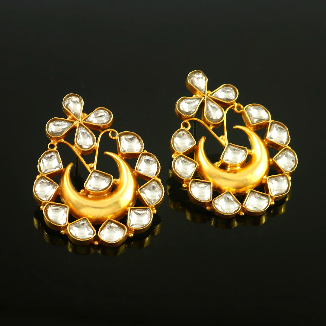 Gold-Plated Silver Teardrop Kundan Stud Earrings