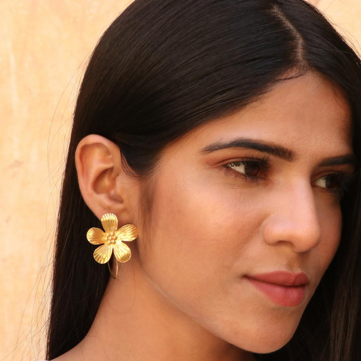 Gold Plated Silver, Adorable Floral Ear Hoops