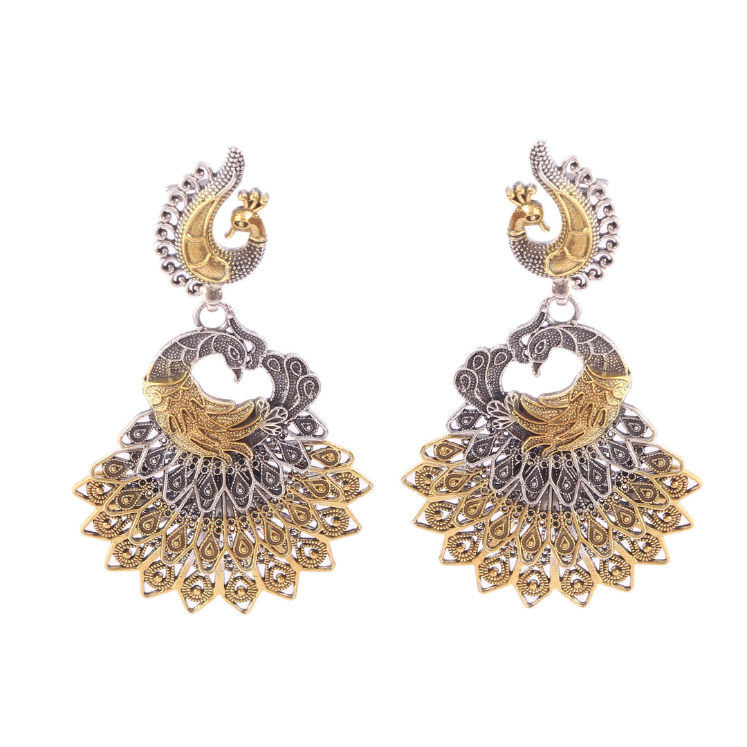 Gold Plated Silver, Adorable Peacock Rawa Stud Earrings