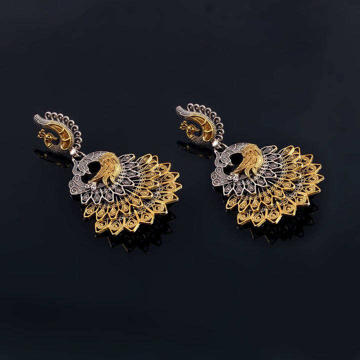 Gold Plated Silver, Adorable Peacock Rawa Stud Earrings