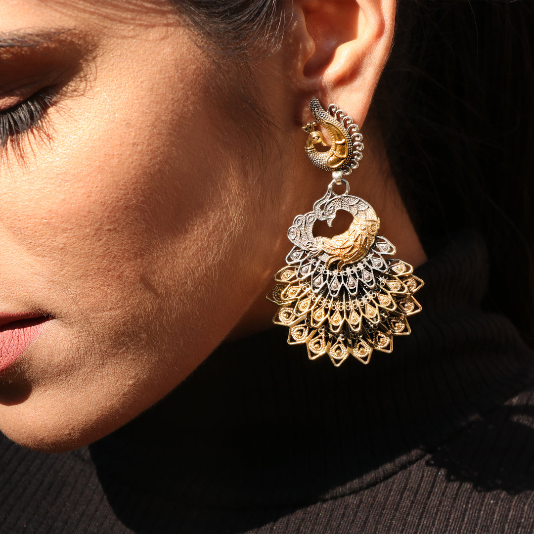 Gold Plated Silver, Adorable Peacock Rawa Stud Earrings