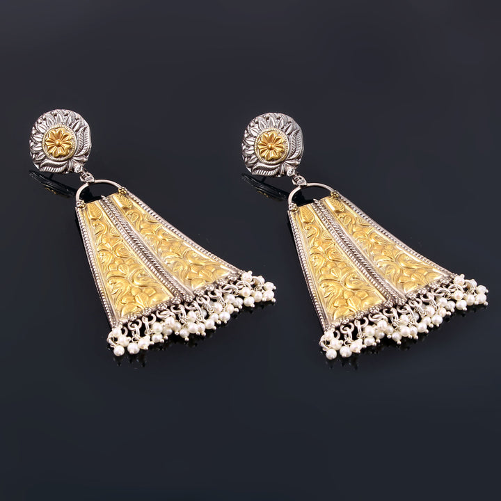 Gold Plated Silver Floral Statement Stud Earrings