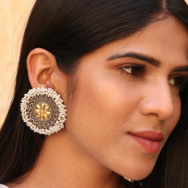 Gold Plated Silver, Sun-Floral Adorable Stud Earrings