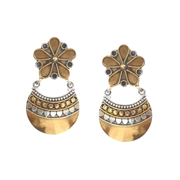 Silver Dual Tone Gold Plated Floral Stud Earrings