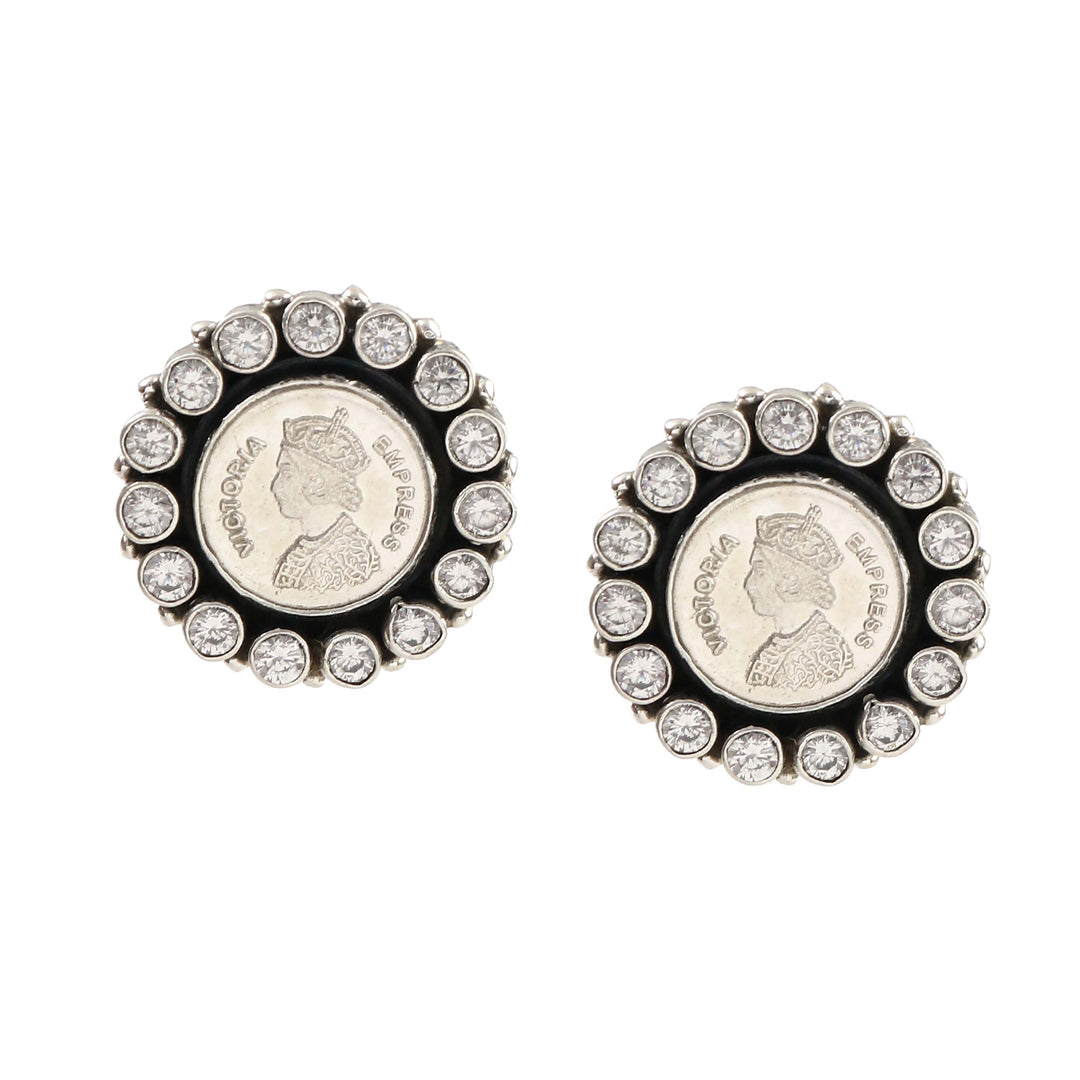 Silver Victoria Empress Coin Stud Earrings