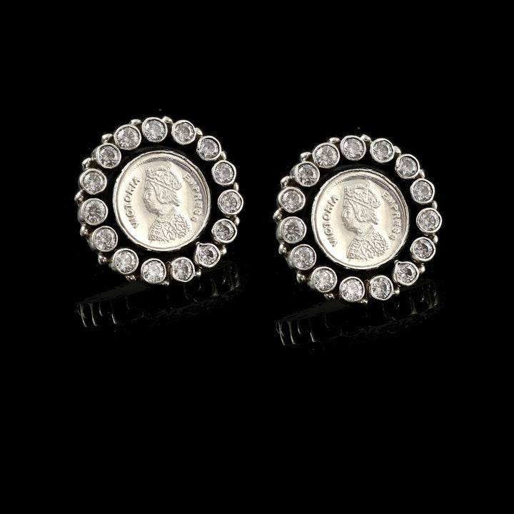 Silver Victoria Empress Coin Stud Earrings