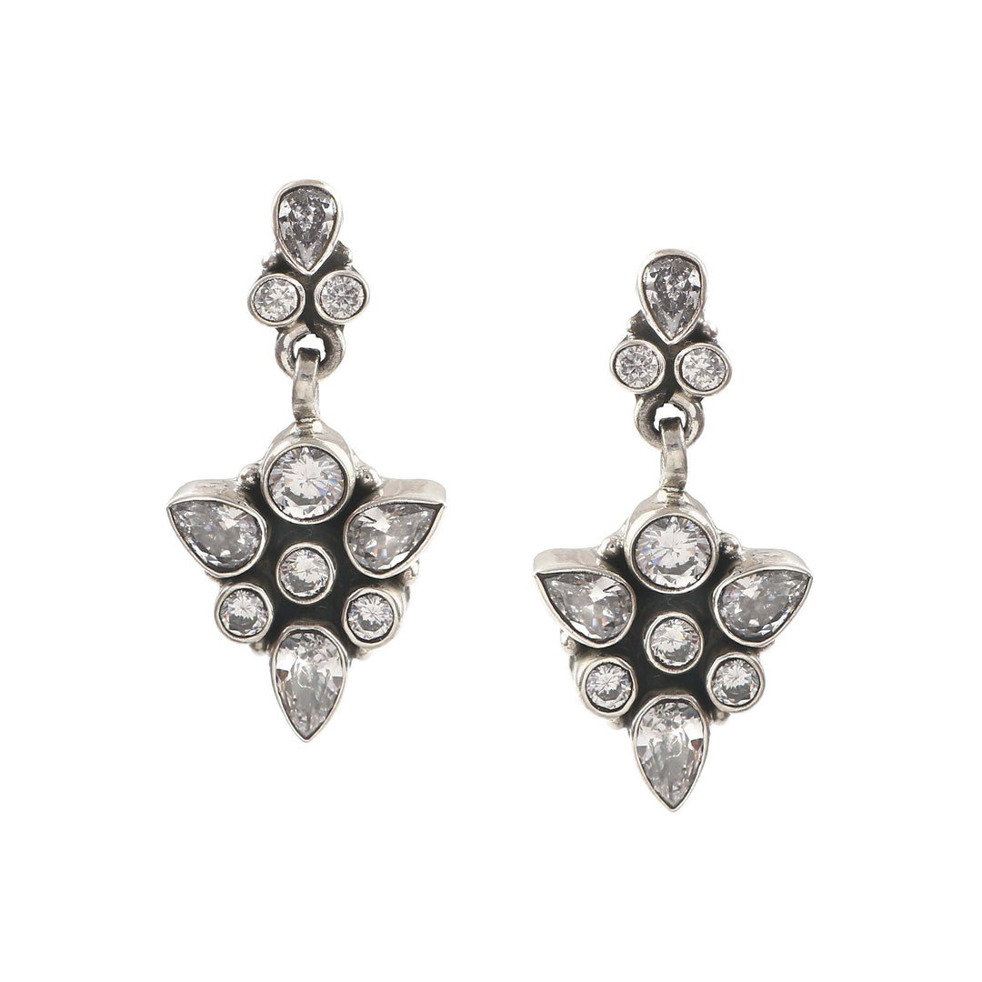 Silver Floral Zircon Stud Earrings