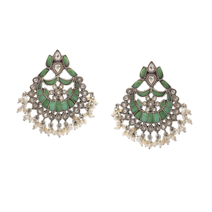 Silver Green Chand-Bali Stud Earrings