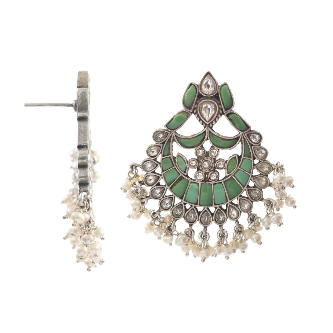 Silver Green Chand-Bali Stud Earrings