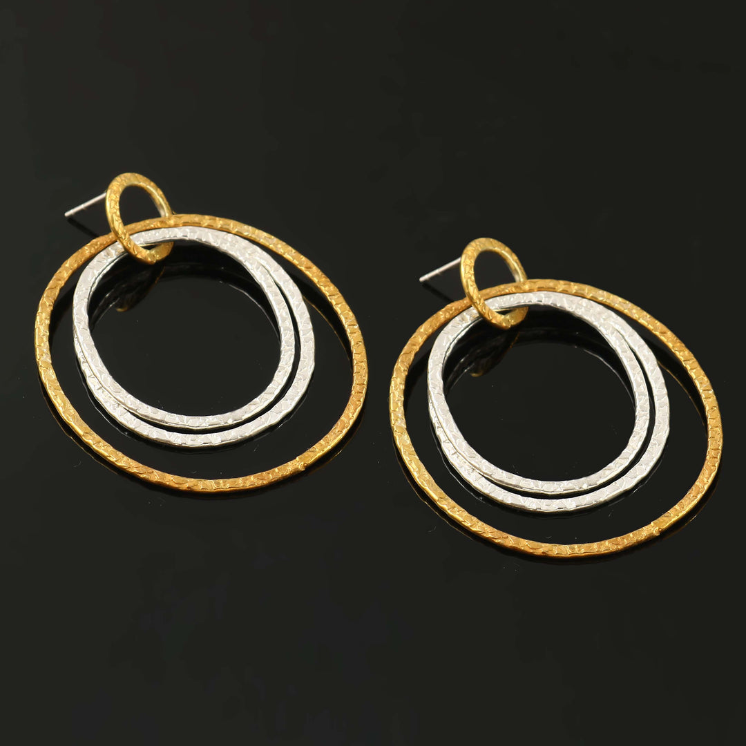 Silver Dual Tone Round Circle Adorable Earrings