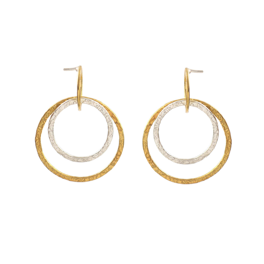 Silver Dual Tone Stud Round Circle Earrings