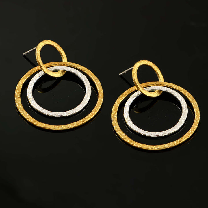 Silver Dual Tone Stud Round Circle Earrings