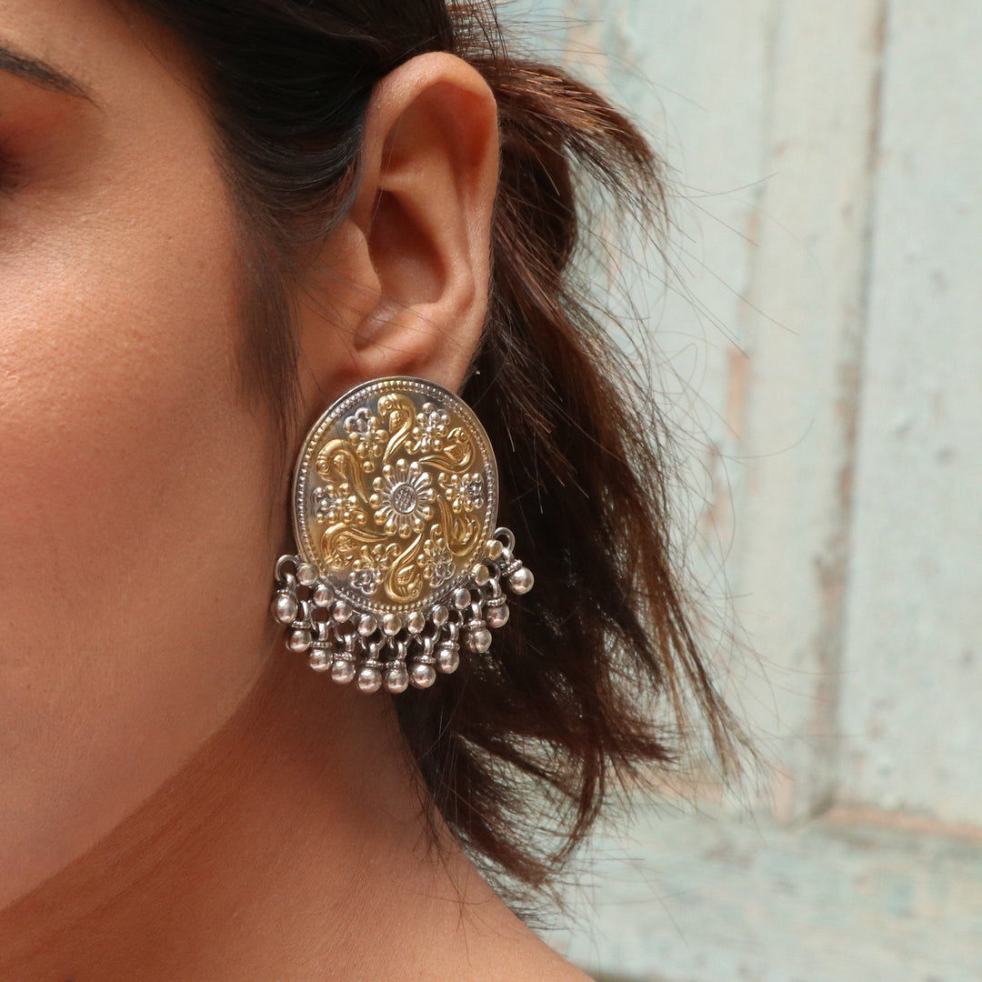 Gold Plated Silver Floral Ghungroo Ear Studs