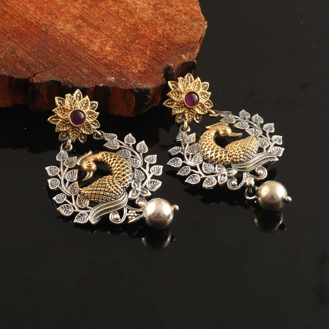 Gold Plated Silver Peacock Adorable Ear Studs