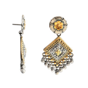 Gold Plated Silver, Oxidized Floral Ghungroo Stud Earrings