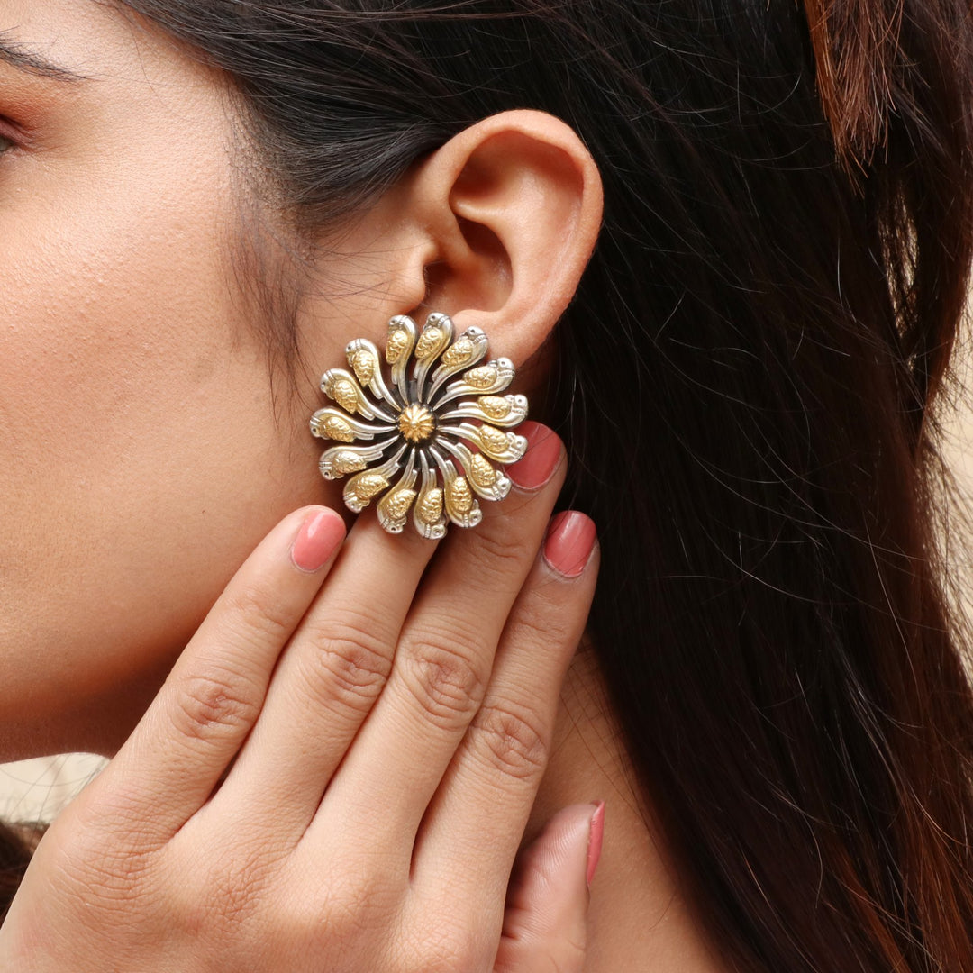 Parrot Sun-Floral Gold-Plated Ear Studs