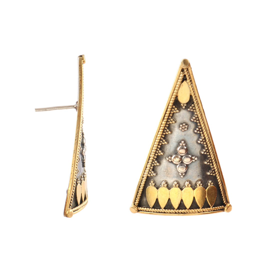 Dual Tone Silver Triangle Shape Ear Studs