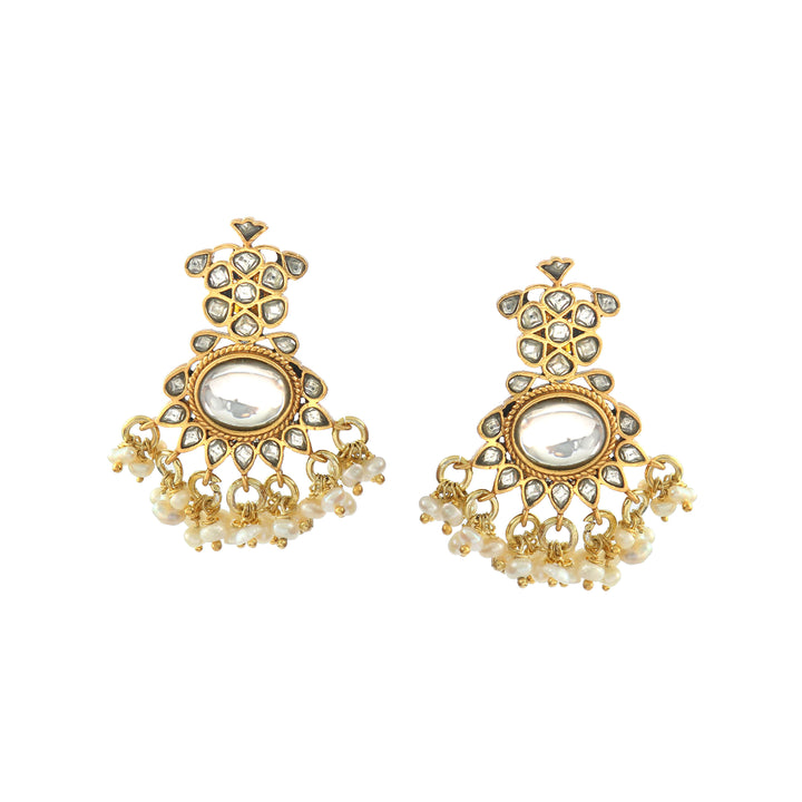 Adorable Gold-Plated Silver Floral Kundan Stud Earrings