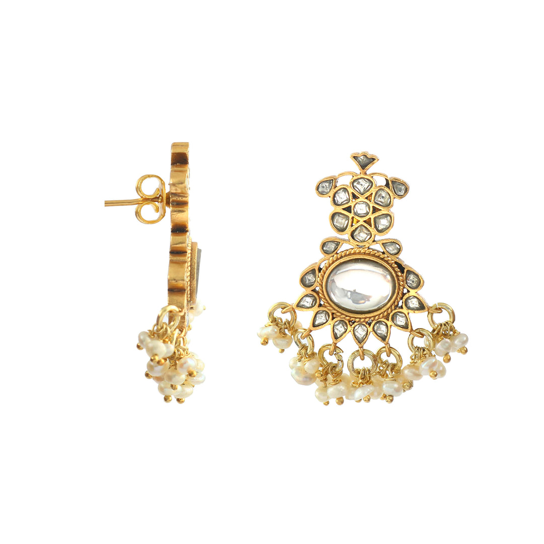 Adorable Gold-Plated Silver Floral Kundan Stud Earrings