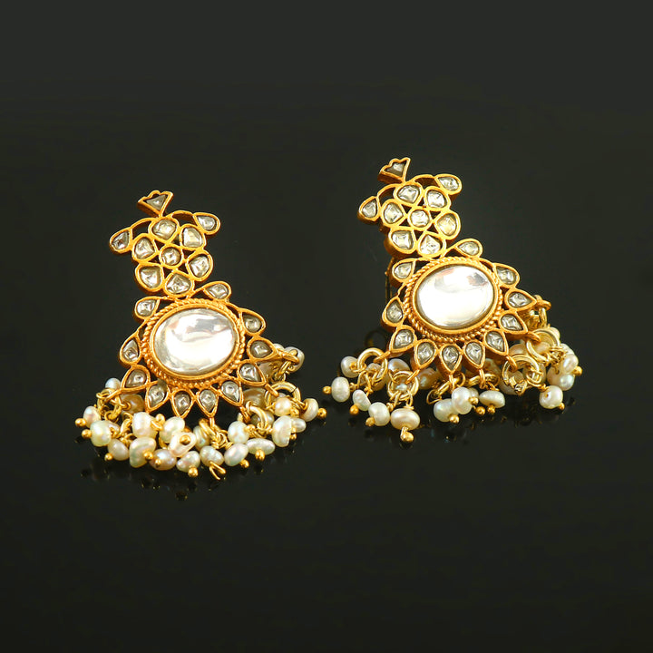 Adorable Gold-Plated Silver Floral Kundan Stud Earrings
