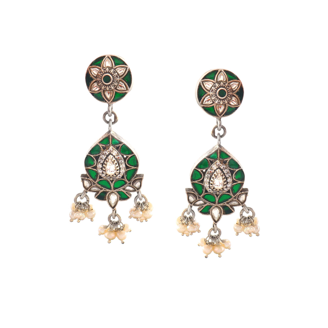 Silver Teardrop Design Kundan Stud Earrings