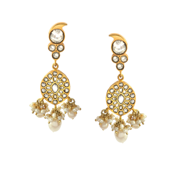 Gold-Plated Silver Floral Kundan Dangler Earrings