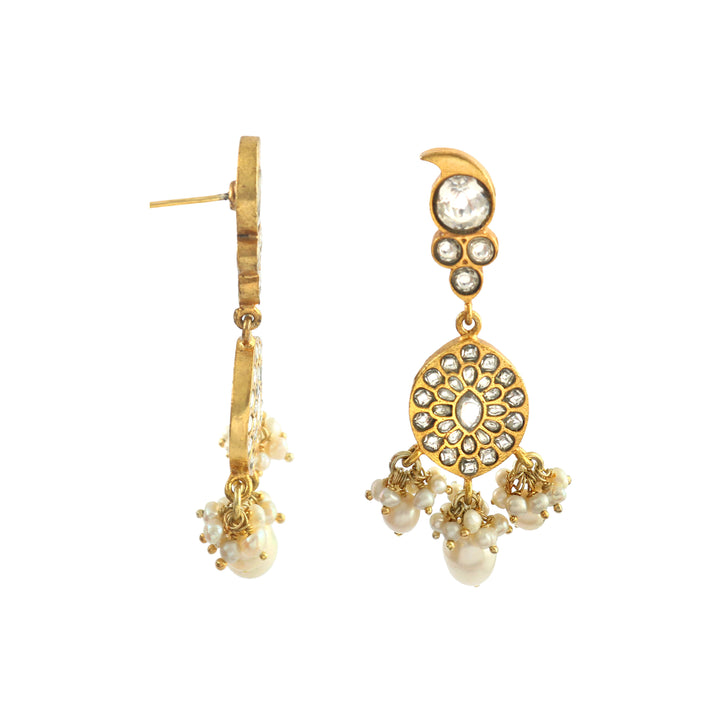 Gold-Plated Silver Floral Kundan Dangler Earrings