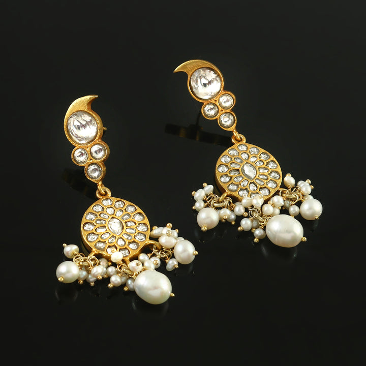 Gold-Plated Silver Floral Kundan Dangler Earrings