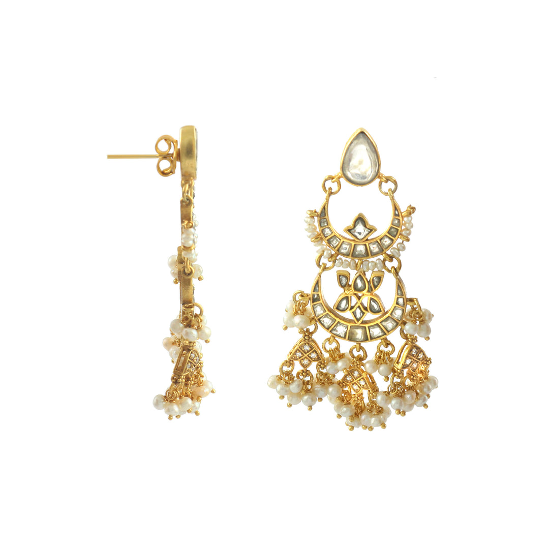 Beautiful Gold-Plated Silver Chand-Bali Stud Earrings