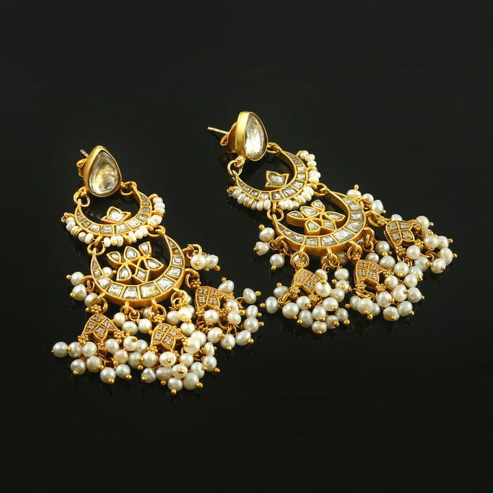 Beautiful Gold-Plated Silver Chand-Bali Stud Earrings
