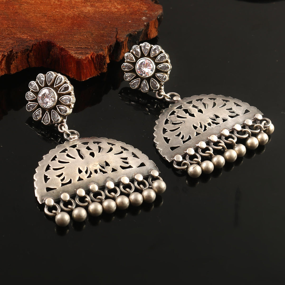 Silver Floral Unique Stud Earrings