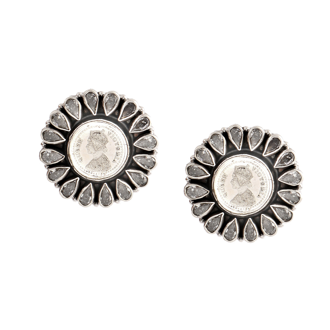 Silver Floral Victoria Coin Ear Studs