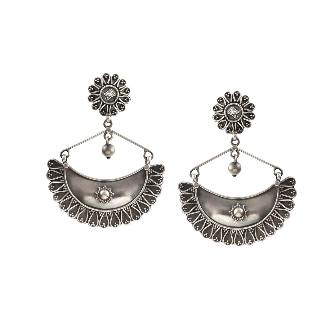 Silver Oxidized Chand-Bali Stud Earrings