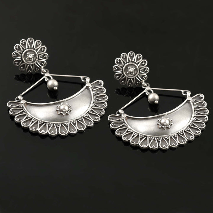 Silver Oxidized Chand-Bali Stud Earrings
