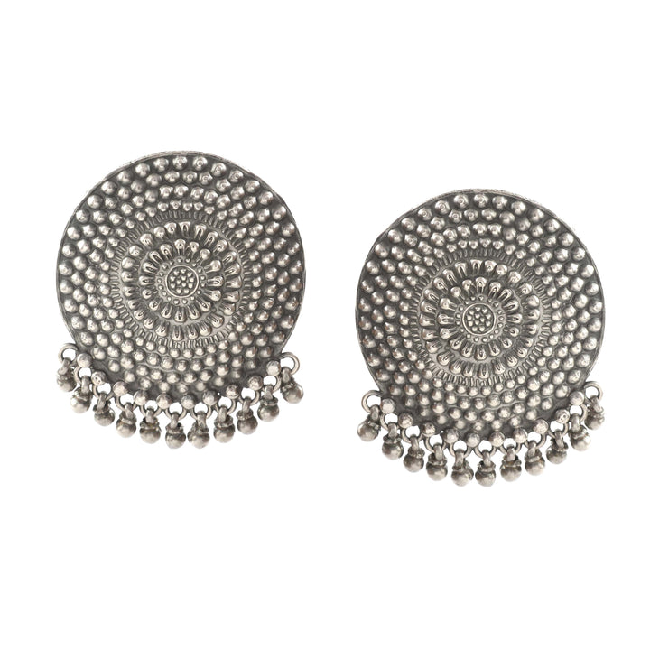 Silver Oxidized Floral Ghungroo Earrings