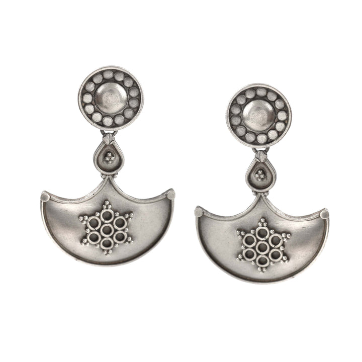 Silver Oxidized Floral Stud Earrings