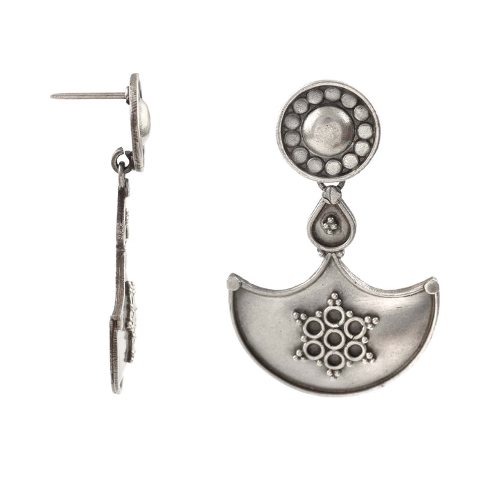 Silver Oxidized Floral Stud Earrings