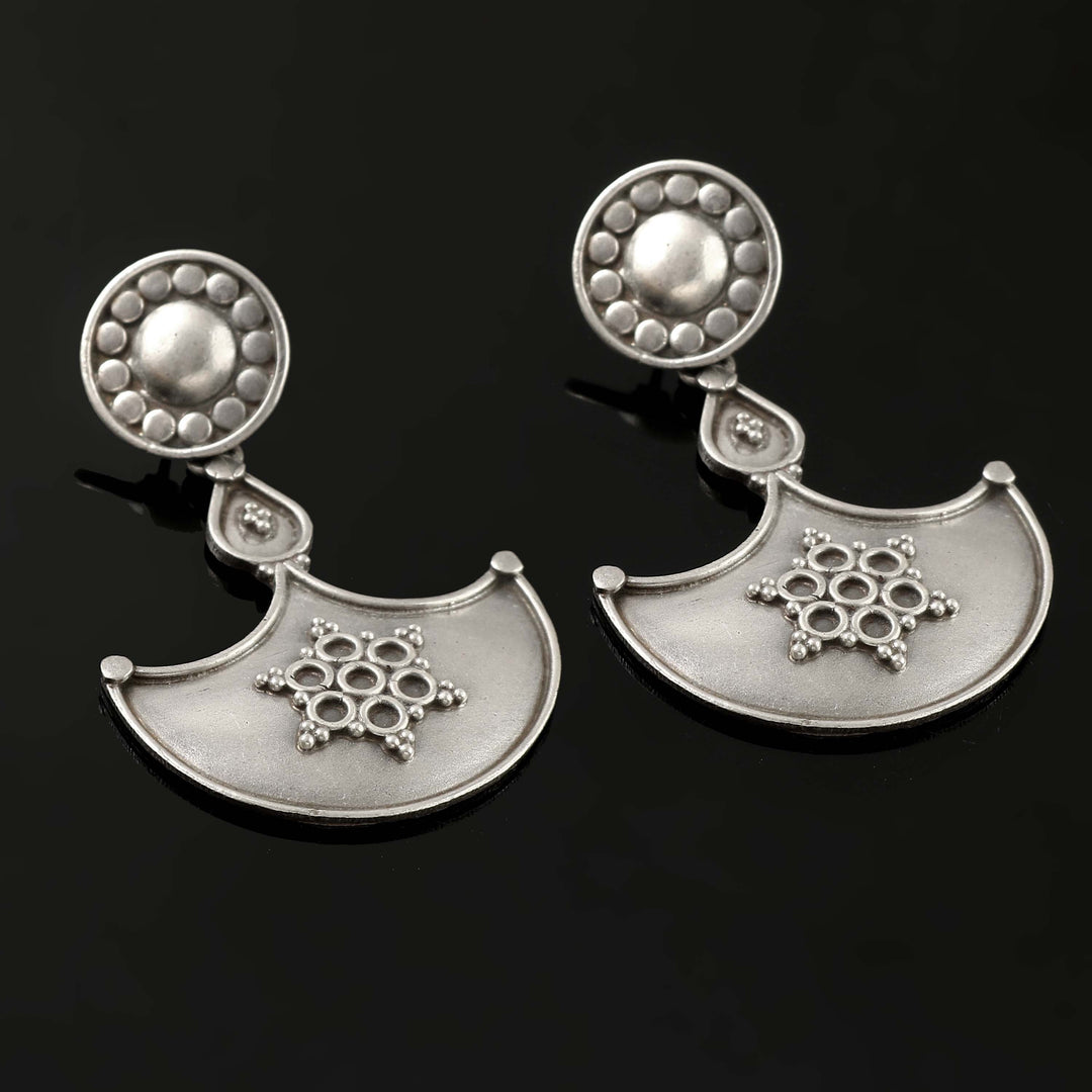 Silver Oxidized Floral Stud Earrings