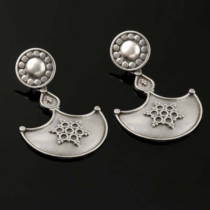 Silver Oxidized Floral Stud Earrings