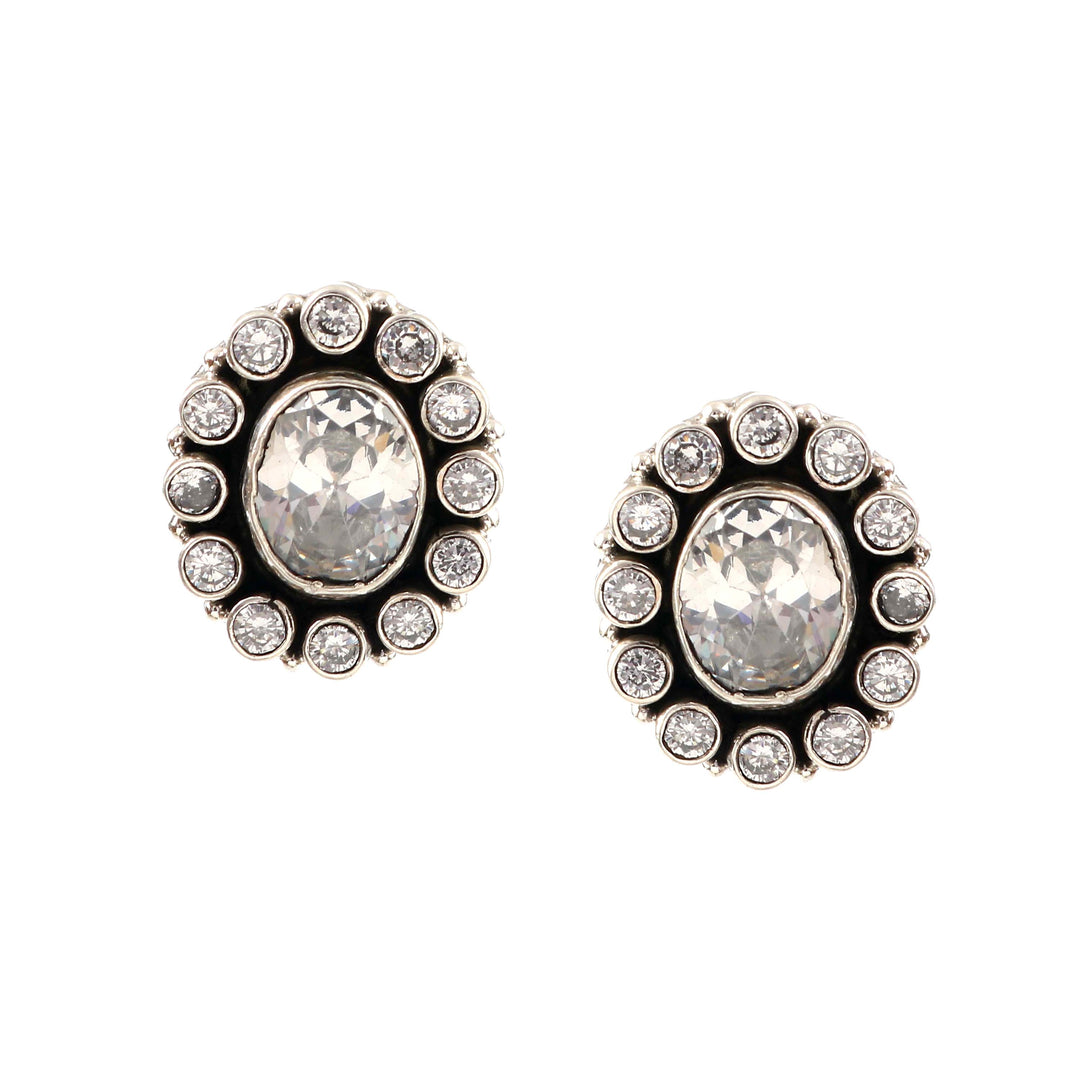 Silver Floral Zircon Stud Earrings