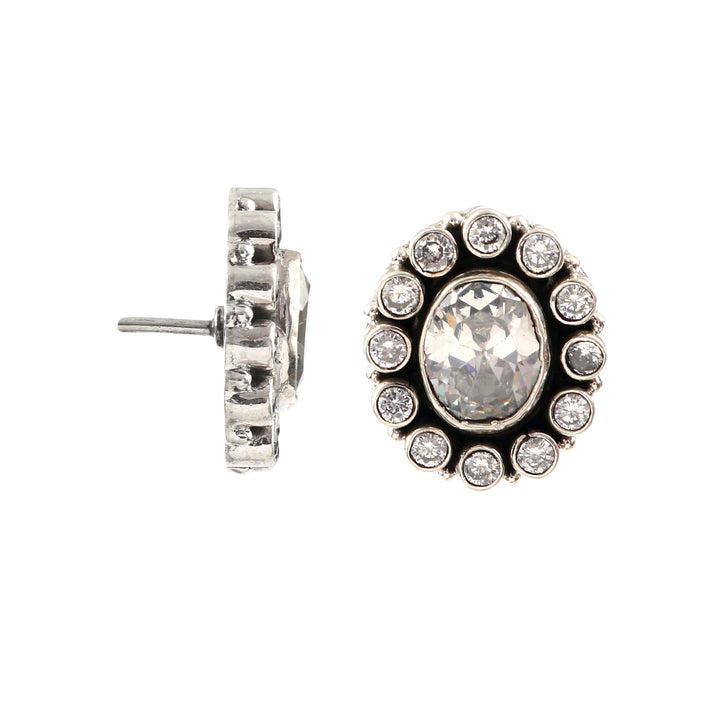 Silver Floral Zircon Stud Earrings