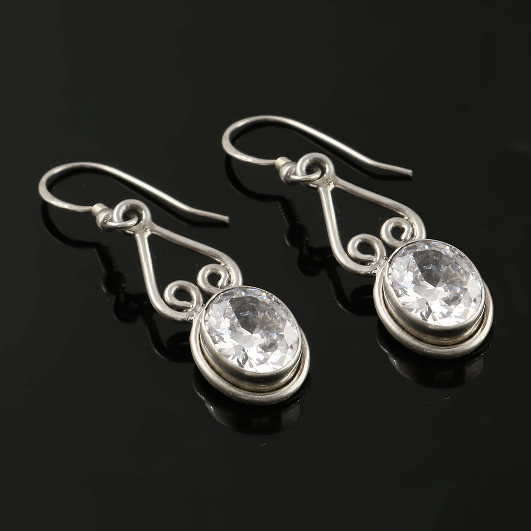 Silver Zircon Stone Ear Hoops